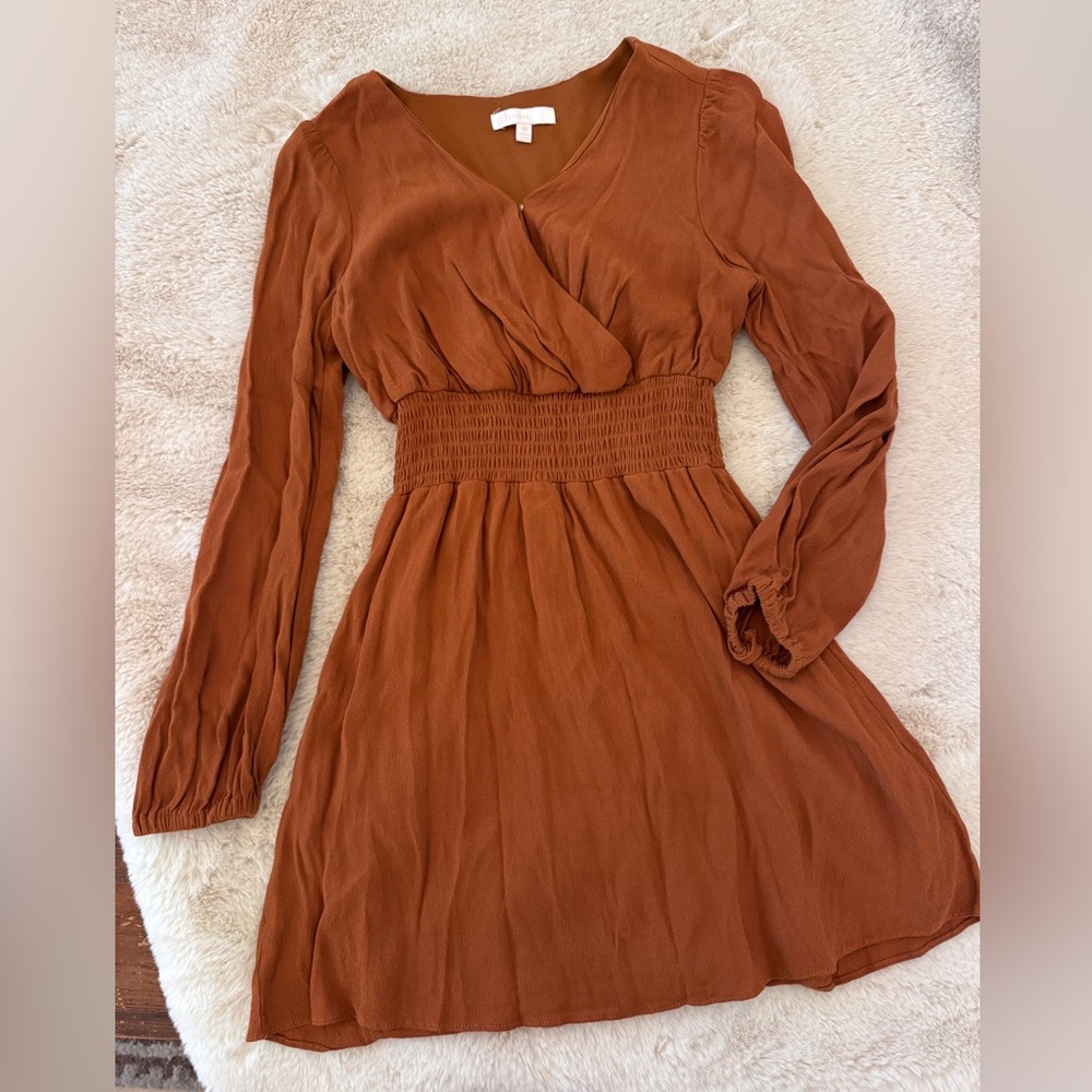 Elegant Fall Burnt Orange Long Sleeve Dress
